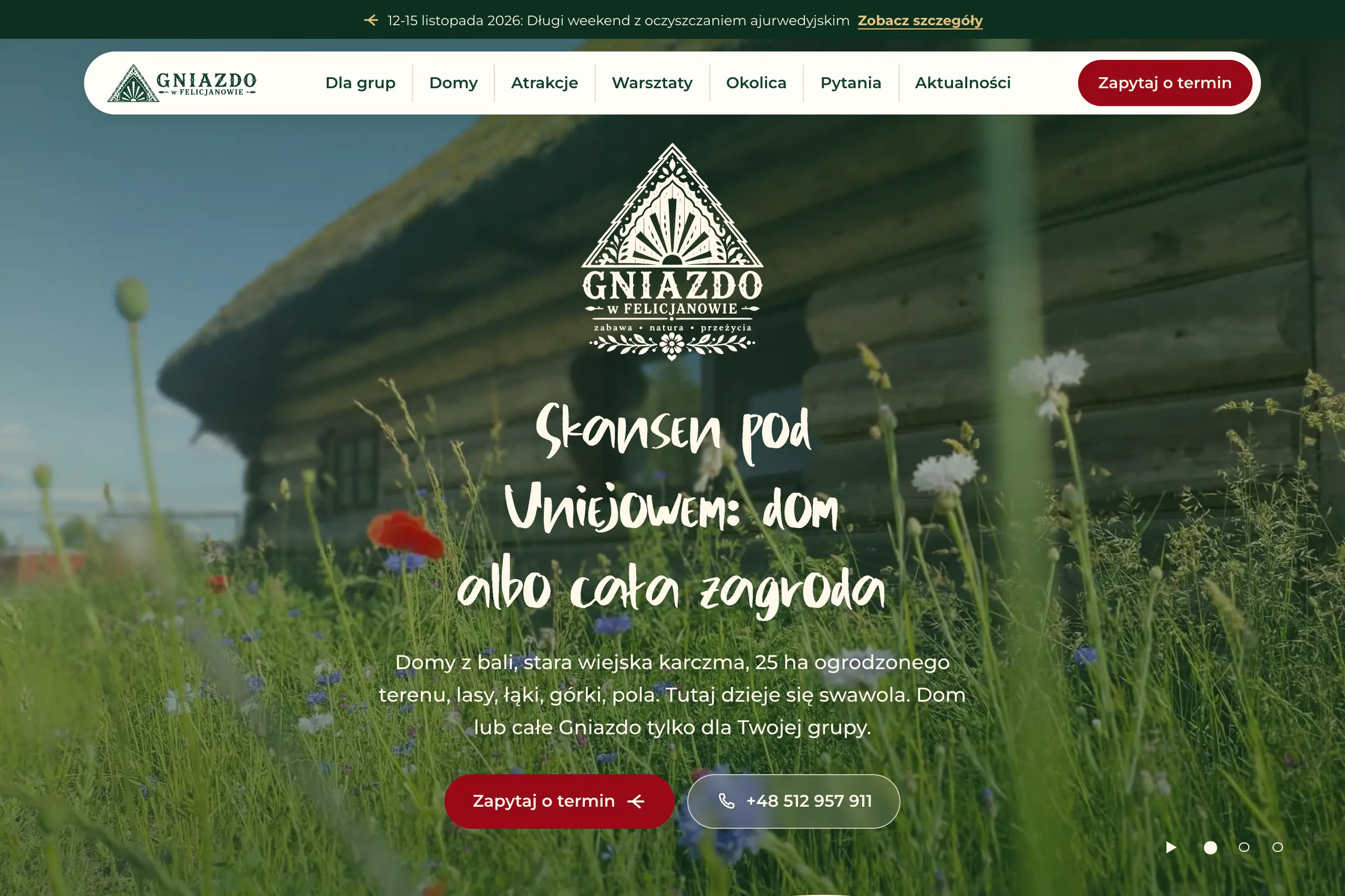 Realizacja Gniazdo w Felicjanowie - dedykowany motyw WordPress dla skansenu i agroturystyki pod Uniejowem