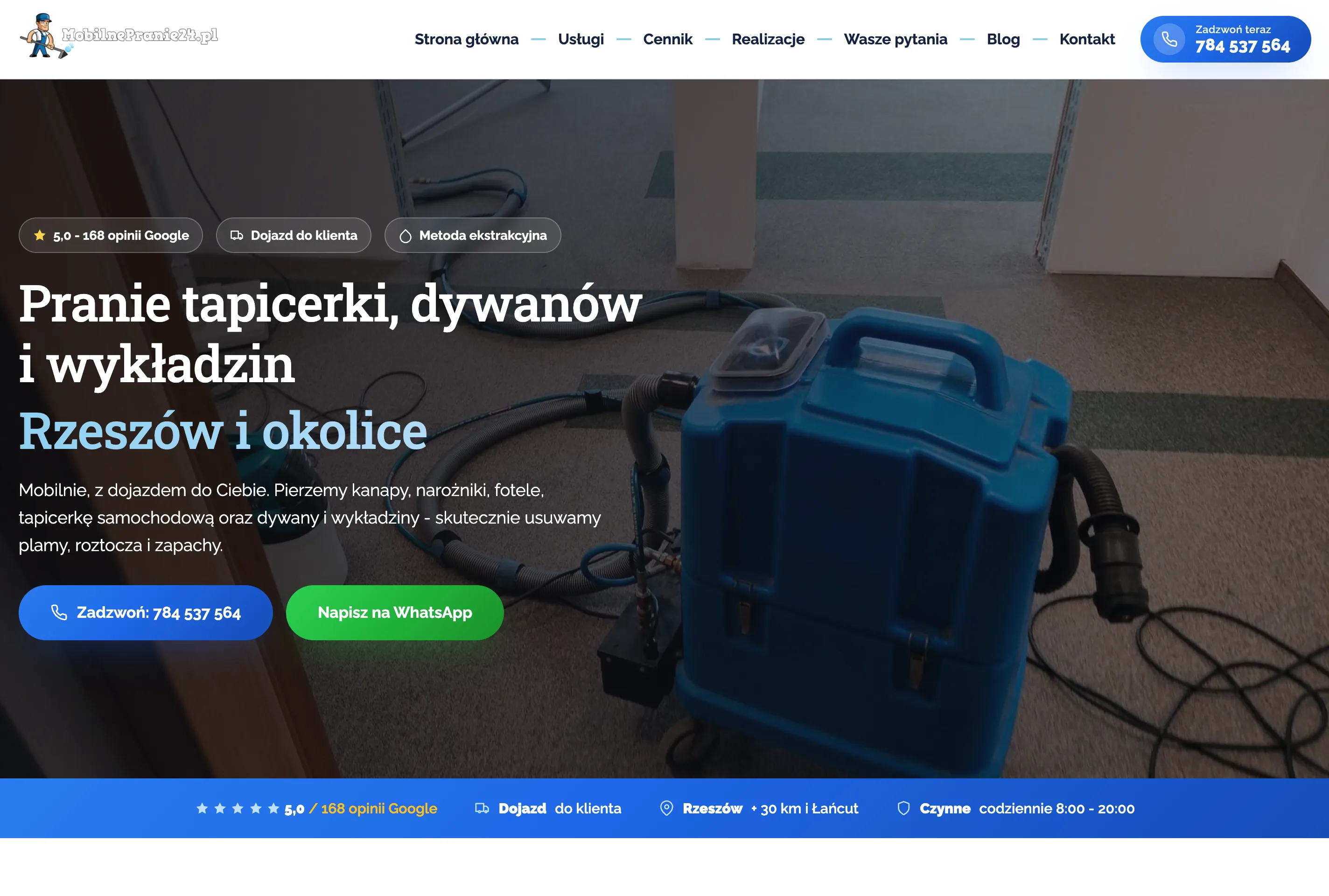 Realizacja MobilnePranie24 - strona usługowa z dedykowanym motywem WordPress