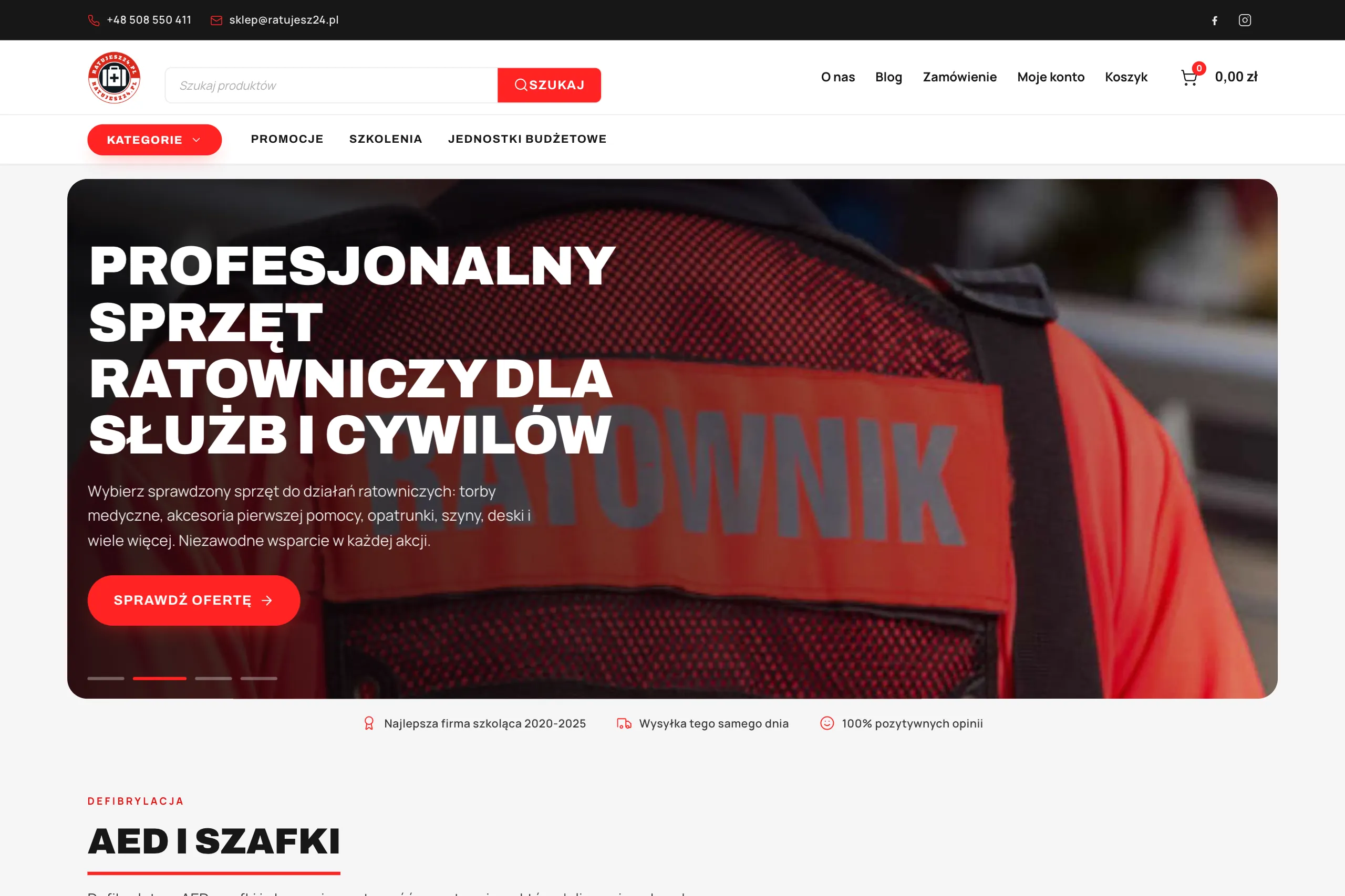 Realizacja Ratujesz24 - sklep WooCommerce ze sprzętem ratowniczym na dedykowanym motywie